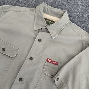 Eddie Bauer Mens L Khaki Cotton Ripstop Short Sleeve Safari Button Up Shirt Y2K